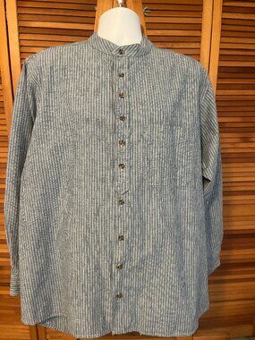 LEE VALLEY MEN'S SZ XL COLLARLESS COTTON GRANDFATHER SHIRT - MADE IN IRELAND
